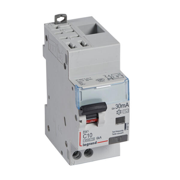 Disjoncteur différentiel DX3 4500-auto/vis-u+n 230v~ 10a-typeac-30ma-6ka-courbe c-départ - Legrand - 410712