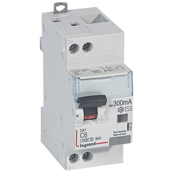 Disjoncteur différentiel dx³ 4500-vis/vis-u+n 230v~ 6a-typeac-300ma-6ka-courbe c-départ - Legrand - 410723