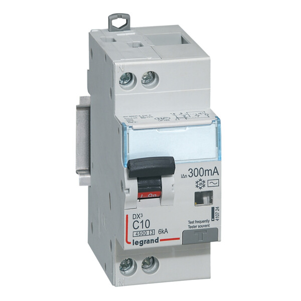 Disjoncteur différentiel dx³ 4500-vis/vis-u+n 230v~ 10a-typeac-300ma-6ka-courbe c-départ - Legrand - 410724
