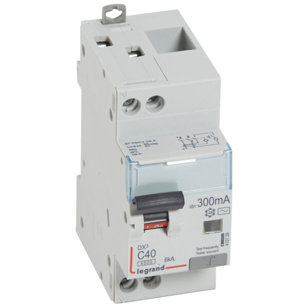 Disjoncteur différentiel dx³ 4500-vis/vis-u+n 230v~ 40a-typeac-300ma-6ka-courbe c-départ - Legrand - 410729