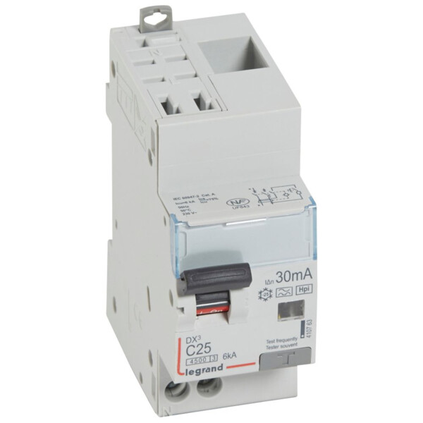 Disjoncteur différentiel dx³ 4500-auto/vis-u+n 230v~ 25a-typehpi-30ma-6ka-courbe c-départ - Legrand - 410763