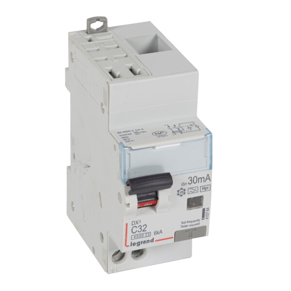 Disjoncteur différentiel dx³ 4500-auto/vis-u+n 230v~ 32a-typehpi-30ma-6ka-courbe c-départ - Legrand - 410764