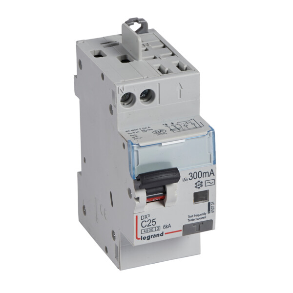 Disjoncteur différentiel dx³ 4500-vis/auto-u+n 230v~ 25a-typeac-300ma-6ka-courbe c-tête de groupe - Legrand - 410731