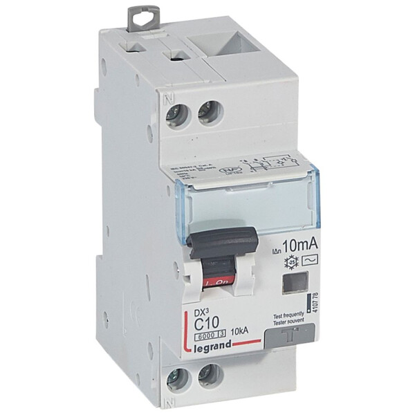 Disjoncteur différentiel monobloc dx³ 6000-vis/vis-u+n 230v~-10a-typeac-10ma-10ka-courbe c-départ - Legrand - 410778