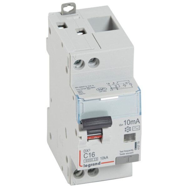 Disjoncteur différentiel monobloc dx³ 6000-vis/vis-u+n 230v~-16a-typeac-10ma-10ka-courbe c-départ - Legrand - 410779