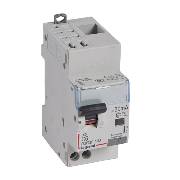 Disjoncteur différentiel monobloc dx³ 6000-auto/vis-u+n 230v~-6a-typeac-30ma-10ka-courbe c-départ - Legrand - 410799