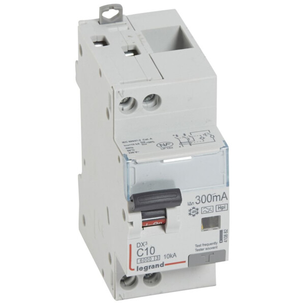 Disjoncteur différentiel monobloc dx³ 6000-vis/vis-u+n 230v~-10a-typehpi-300ma-10ka-courbe c-départ - Legrand - 410882