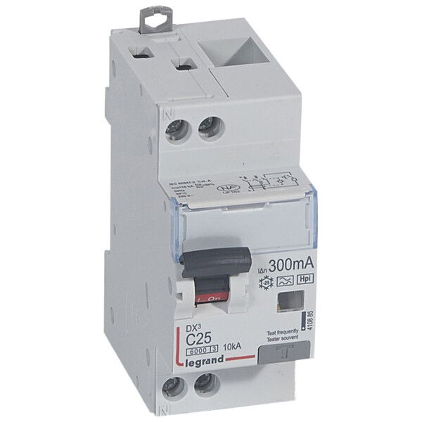 Disjoncteur différentiel monobloc dx³ 6000-vis/vis-u+n 230v~-25a-typehpi-300ma-10ka-courbe c-départ - Legrand - 410885
