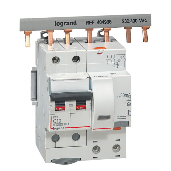 Disjoncteur différentiel monobloc DX3 6000 - vis-2p-230/400v~-10a-typeac-30ma-10ka-courbe c-départ - Legrand - 411157