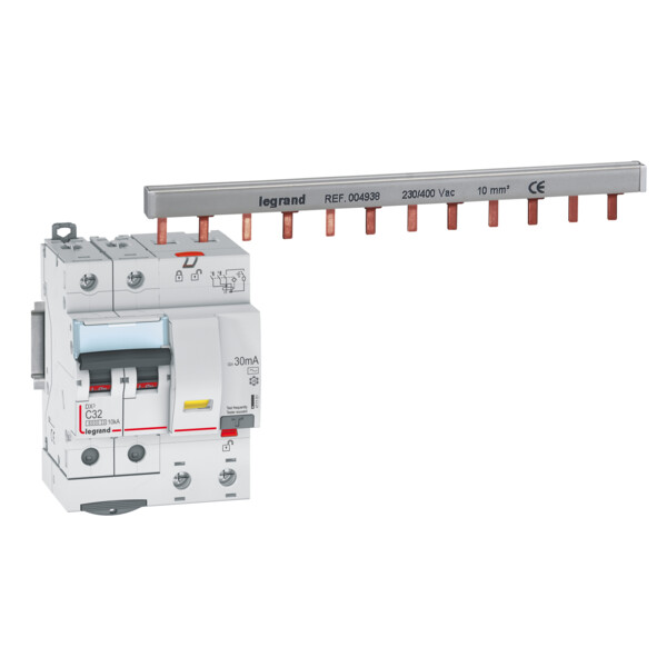 Disjoncteur différentiel monobloc dx³ 6000-vis-2p-230/400v~-32a-typeac-30ma-10ka-courbe c-départ - Legrand - 411161