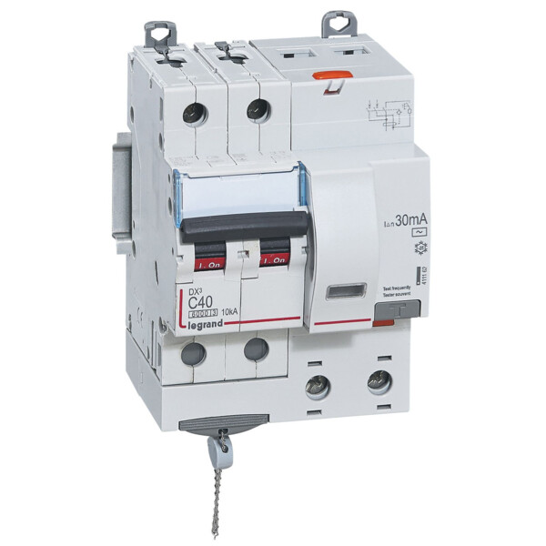 Disjoncteur différentiel monobloc dx³ 6000-vis-2p-230/400v~-40a-typeac-30ma-10ka-courbe c-départ - Legrand - 411162
