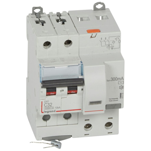 Disjoncteur différentiel monobloc dx³ 6000-vis-2p-230/400v~-32a-typeac-300ma-10ka-courbe c-départ - Legrand - 411175