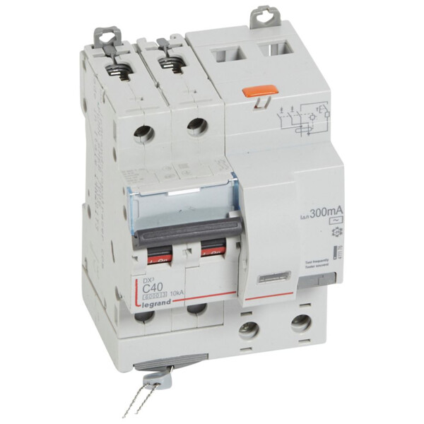 Disjoncteur différentiel monobloc dx³ 6000-vis-2p-230/400v~-40a-typeac-300ma-10ka-courbe c-départ - Legrand - 411176