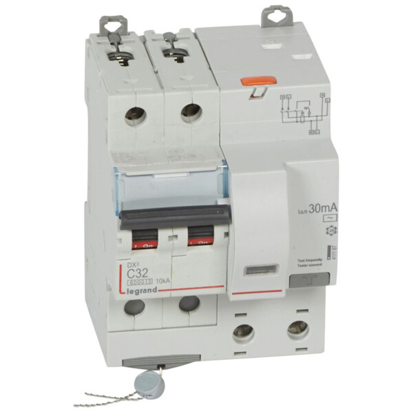Disjoncteur différentiel monobloc dx³ 6000-vis/auto-2p 230/400v~-32a-typeac-30ma-10ka-courbe c-tête - Legrand - 411167