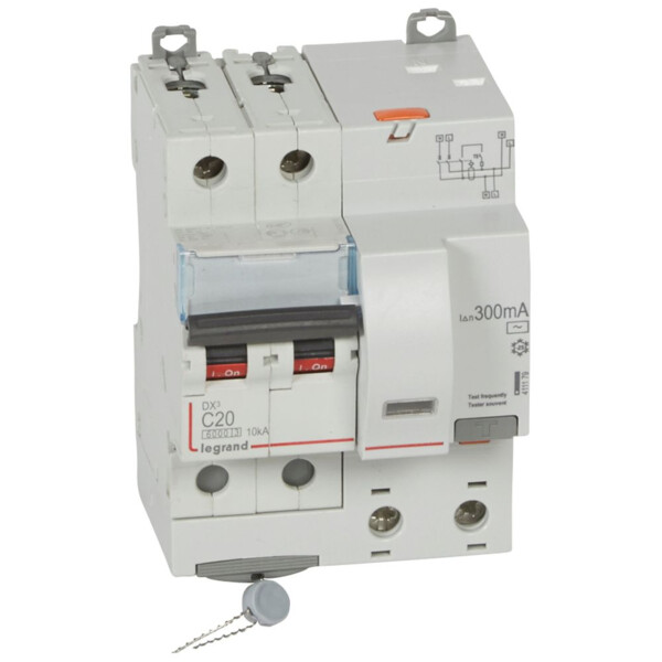 Disjoncteur différentiel monobloc dx³ 6000-vis/auto-2p 230/400v~-20a-typeac-300ma-10ka-courbec-tête - Legrand - 411179