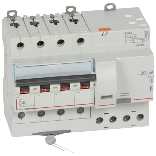 Disjoncteur différentiel monobloc dx³ 6000-vis/auto-4p-400v~-40a-typeac-300ma-10ka-courbe c-tête - Legrand - 411220