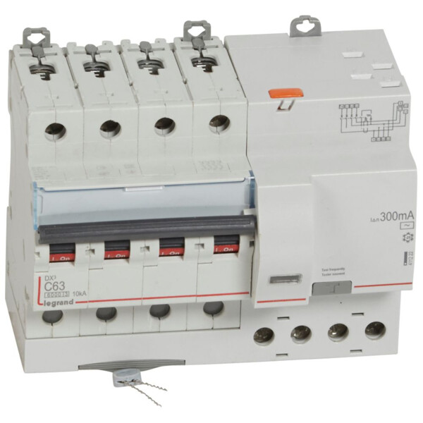 Disjoncteur différentiel monobloc dx³ 6000-vis/auto-4p-400v~-63a-typeac-300ma-10ka-courbe c-tête - Legrand - 411222