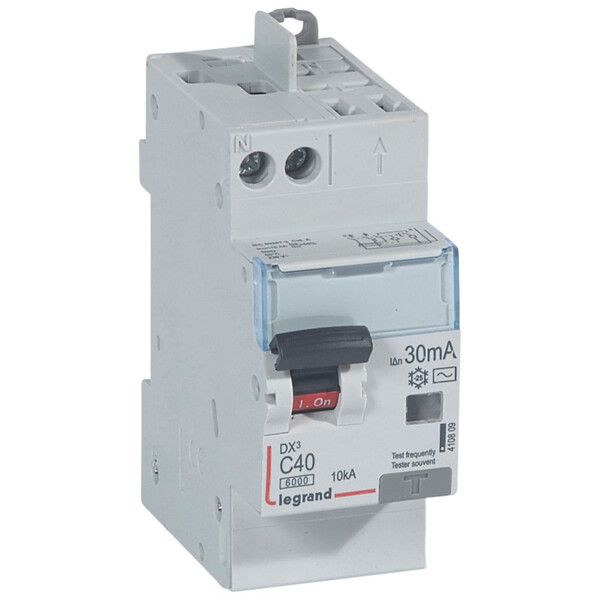 Disjoncteur différentiel monobloc dx³ 6000-vis/auto-u+n 230v~-40a-typeac-30ma-10ka-courbe c-tête - Legrand - 410809