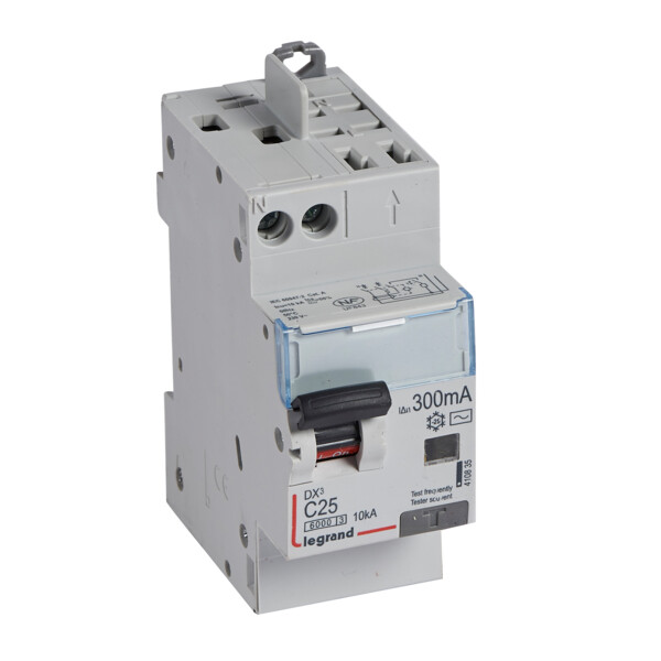 Disjoncteur différentiel monobloc dx³ 6000-vis/auto-u+n 230v~-25a-typeac-300ma-10ka-courbe c-tête - Legrand - 410835