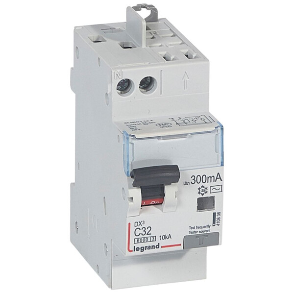 Disjoncteur différentiel monobloc dx³ 6000-vis/auto-u+n 230v~-32a-typeac-300ma-10ka-courbe c-tête - Legrand - 410836