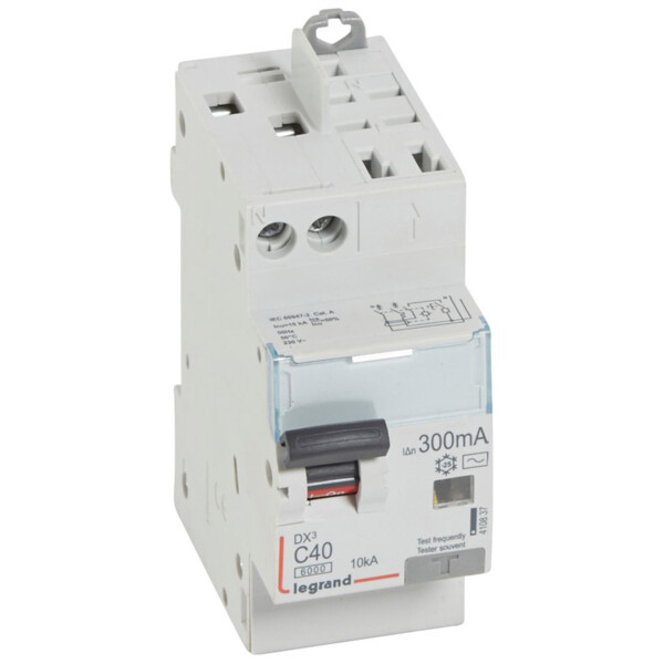 Disjoncteur différentiel monobloc dx³ 6000-vis/auto-u+n 230v~-40a-typeac-300ma-10ka-courbe c-tête - Legrand - 410837
