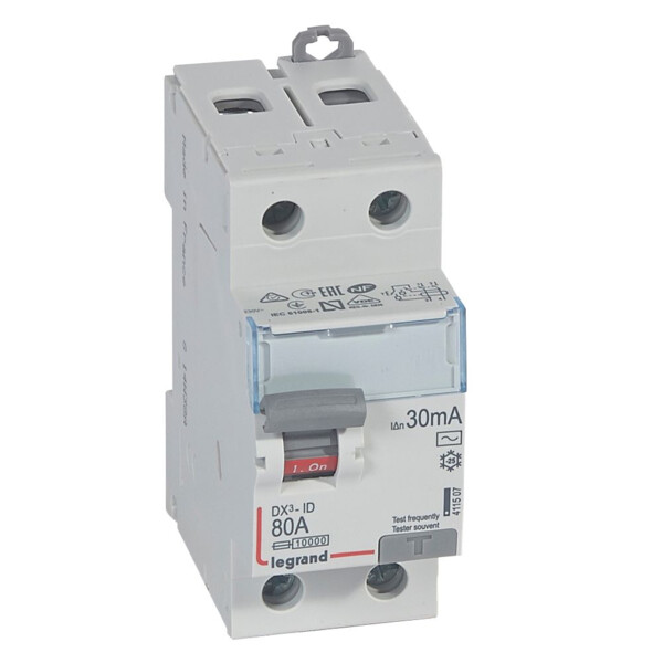 Interrupteur différentiel dx³-id - vis/vis - 2p- 230v~-80a - type ac - 30ma - départ bas - Legrand - 411507