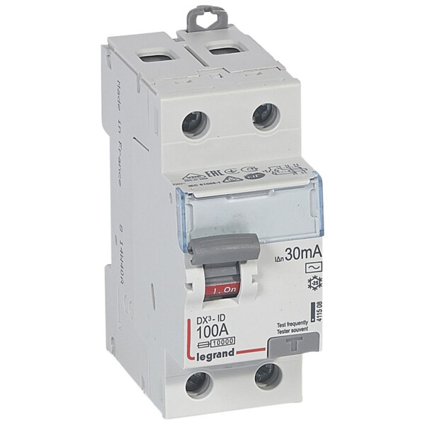 Interrupteur différentiel dx³-id - vis/vis - 2p- 230v~-100a - type ac - 30ma - départ bas - Legrand - 411508
