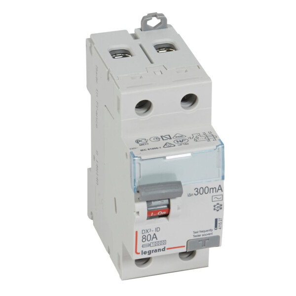 Interrupteur différentiel dx³-id - vis/vis - 2p- 230v~-80a - type ac - 300ma - départ bas - Legrand - 411527