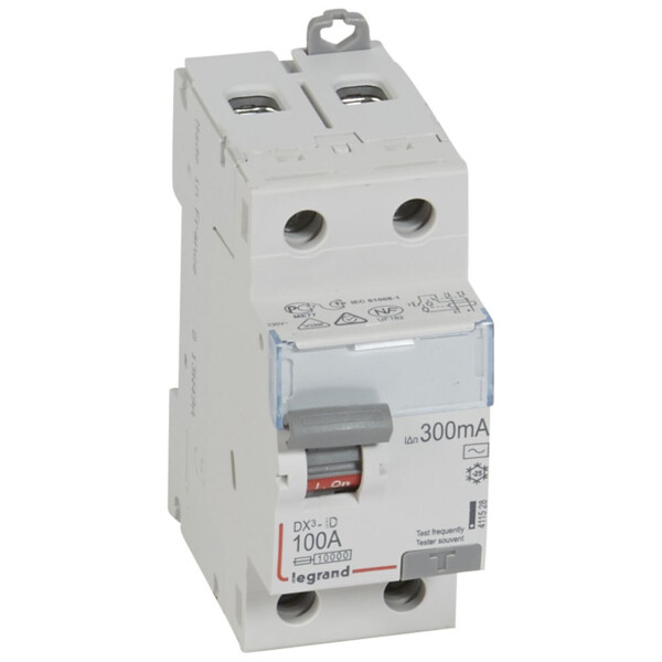 Interrupteur différentiel dx³-id - vis/vis - 2p- 230v~-100a - type ac - 300ma - départ bas - Legrand - 411528