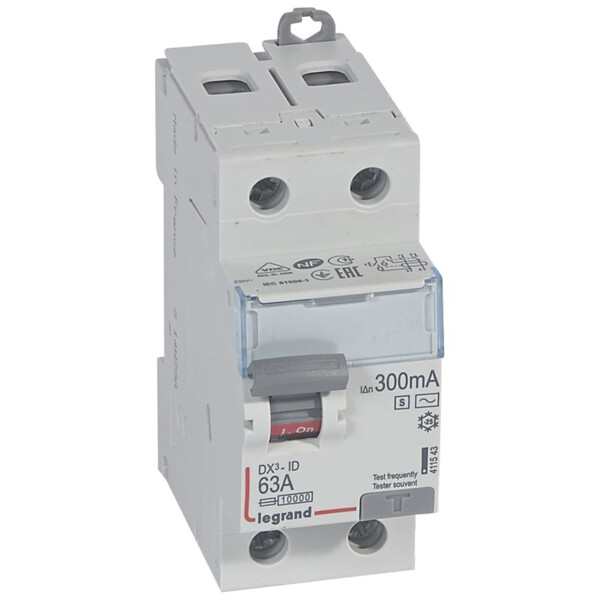 Interrupteur différentiel dx³-id - vis/vis - 2p- 230v~-100a - typeac - 300ma sélect-départ bas - Legrand - 411543