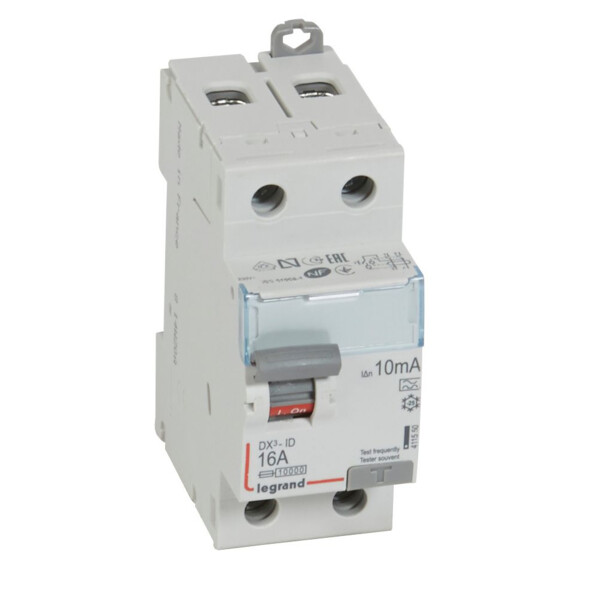 Interrupteur différentiel dx³-id - vis/vis - 2p- 230v~-16a - type a - 10ma - départ bas - Legrand - 411550