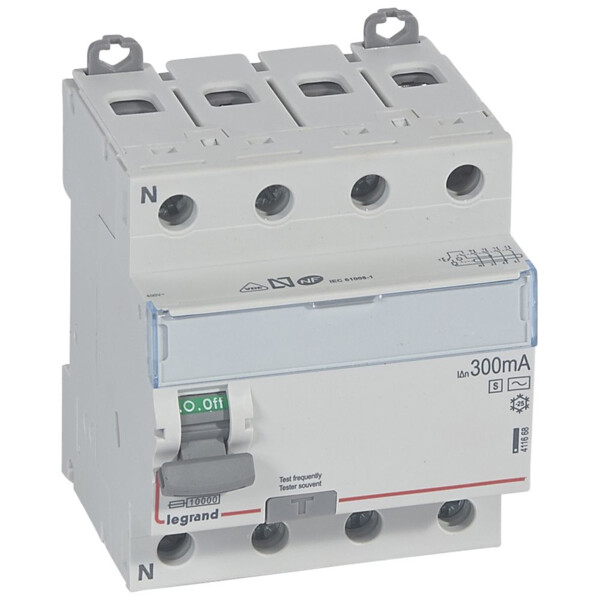Interrupteur différentiel dx³-id - vis/vis - 4p- 400v~-40a - type ac - 300ma sélect-départ bas - Legrand - 411668