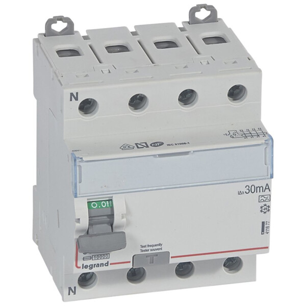 Interrupteur différentiel dx³-id - vis/vis - 4p- 400v~-80a - type a - 30ma - départ bas - Legrand - 411677