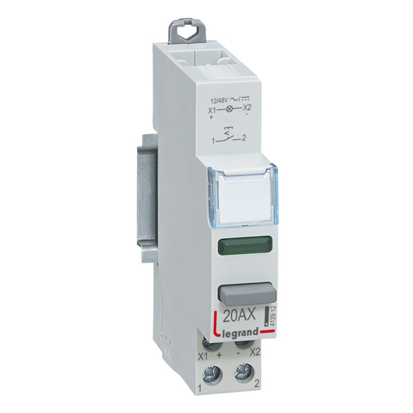 Poussoir modulaire - double fonction voyant 1 no + led vert 12/48 v~/= - 1 mod - Legrand - 412912