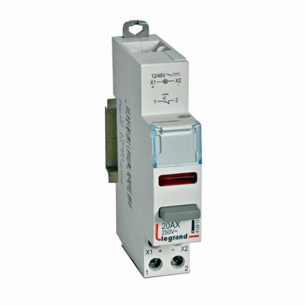 Poussoir modulaire - double fonction voyant 1 nf + led rouge 12/48 v~/= - 1 mod - Legrand - 412913