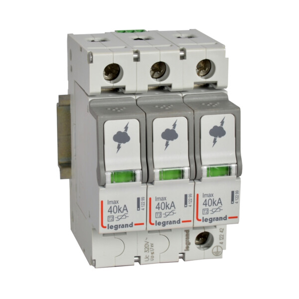 Parafoudre basse tension t2- imax 40 ka/pôle- 3p- 320 va-report d'état-3 mod - Legrand - 412242