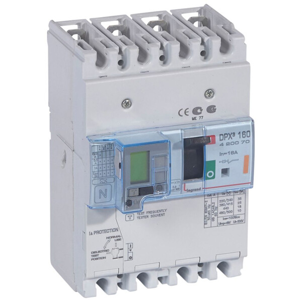 Disjoncteur de puissance dpx³ 160 - magnéto-thermique différentiel - 25 kA - 4P - 16 A - Legrand - 420070