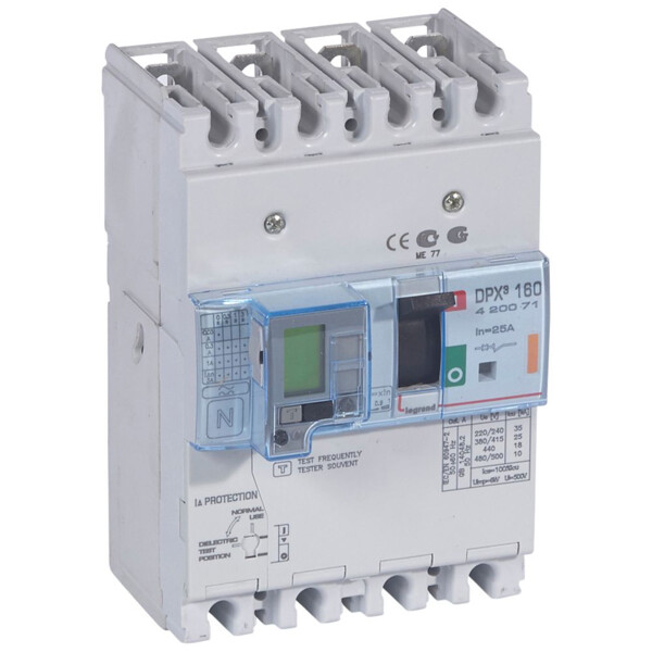 Disjoncteur de puissance dpx³ 160 - magnéto-thermique différentiel - 25 kA - 4P - 25 A - Legrand - 420071