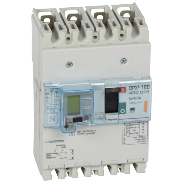 Disjoncteur de puissance dpx³ 160 - magnéto-thermique différentiel - 25 kA - 4P - 63 A - Legrand - 420073