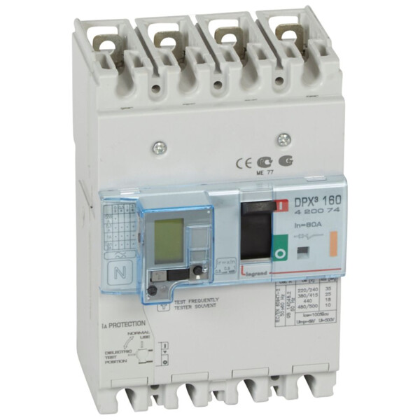 Disjoncteur de puissance dpx³ 160 - magnéto-thermique différentiel - 25 kA - 4P - 80 A - Legrand - 420074