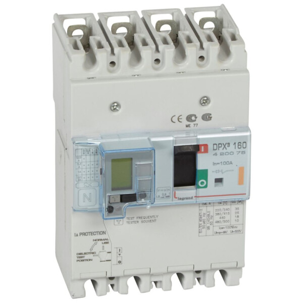 Disjoncteur de puissance dpx³ 160 - magnéto-thermique différentiel - 25 kA - 4P - 100 A - Legrand - 420075