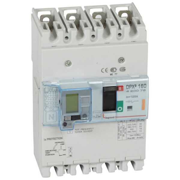Disjoncteur de puissance dpx³ 160 - magnéto-thermique différentiel - 25 kA - 4P - 125 A - Legrand - 420076