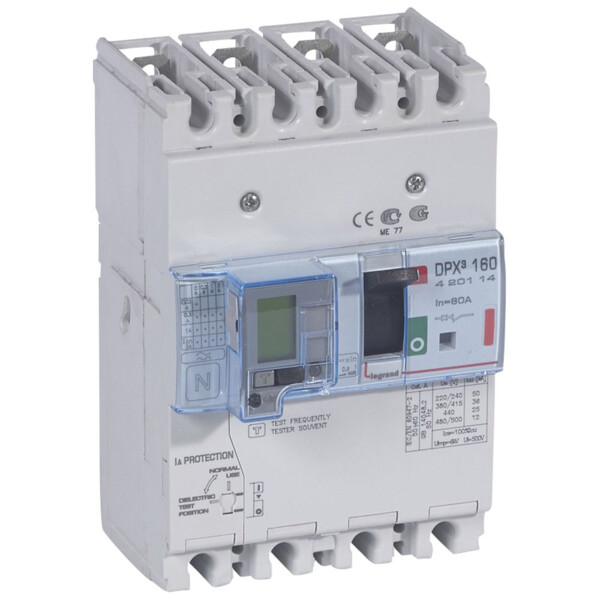 Disjoncteur de puissance dpx³ 160 - magnéto-thermique différentiel - 36 kA - 4P - 80 A - Legrand - 420114