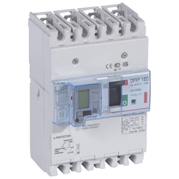 Disjoncteur de puissance dpx³ 160 - magnéto-thermique différentiel - 36 kA - 4P - 100 A - Legrand - 420115
