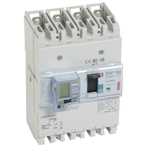 Disjoncteur de puissance dpx³ 160 - magnéto-thermique différentiel - 36 kA - 4P - 160 A - Legrand - 420117