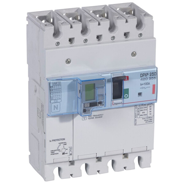 Disjoncteur de puissance dpx³ 250 - électronique différentiel - 36 kA - 4P - 100 A - Legrand - 420355