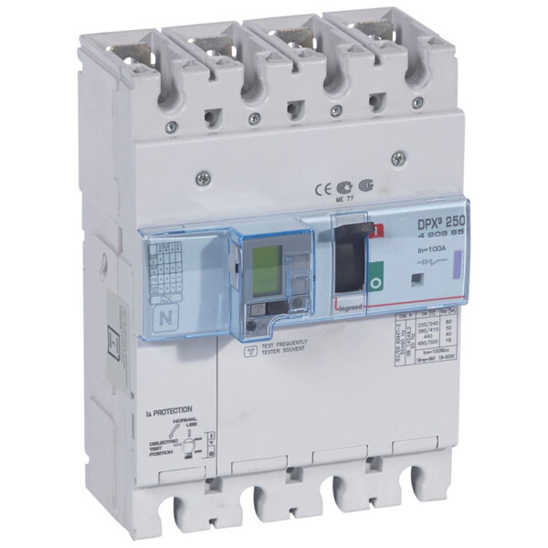 Disjoncteur de puissance dpx³ 250 - électronique différentiel - 50 kA - 4P - 100 A - Legrand - 420385