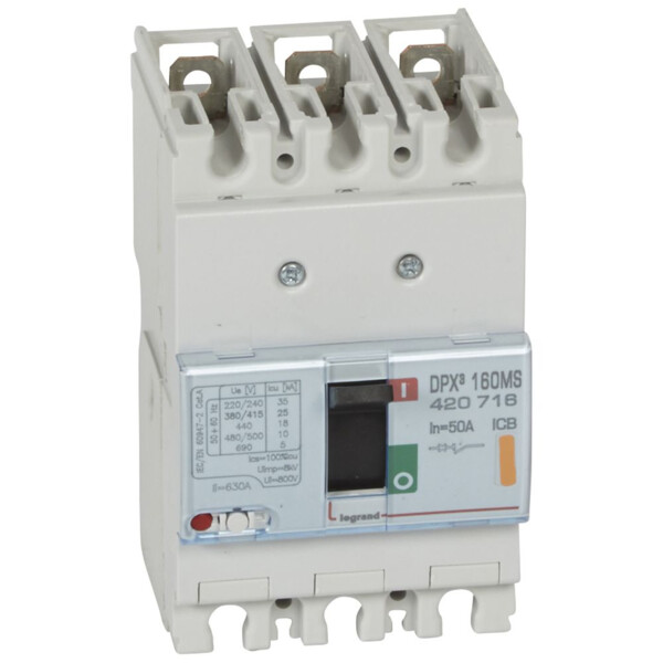 Disjoncteur de puissance dpx³ 160 - magnétique seul - 25 ka - 3p - 50 a - Legrand - 420716