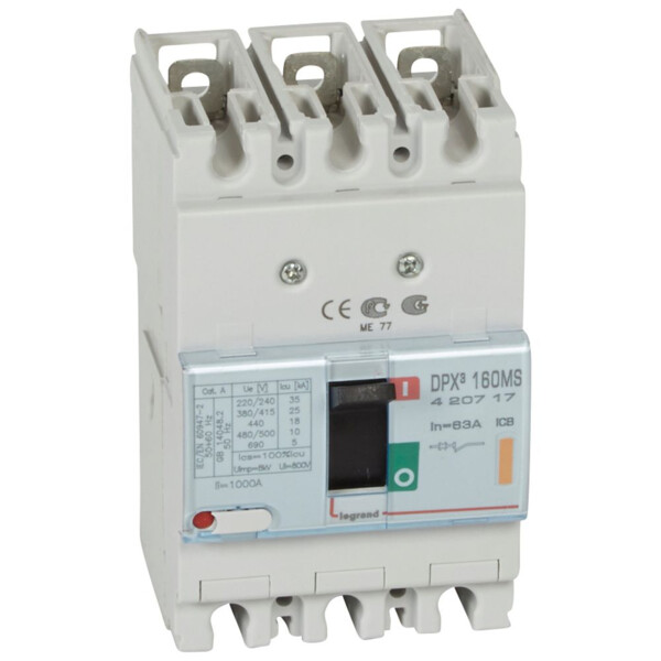 Disjoncteur de puissance dpx³ 160 - magnétique seul - 25 ka - 3p - 63 a - Legrand - 420717