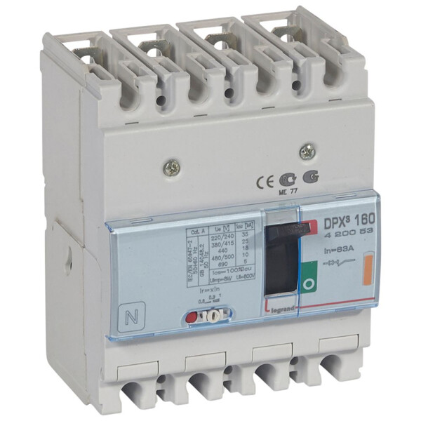 Disjoncteur de puissance dpx³ 160 - magnéto-thermique - 25 ka - 4p - 63 a - Legrand - 420053